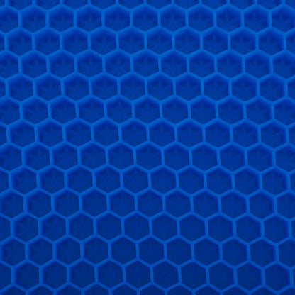 Almofada de assento ergonômica em gel de silicone com estrutura em favo de mel, projetada para absorção de impacto, distribuição de peso e alívio de pressão no cóccix, proporciona máxima sensação de frescor, sustentação anatômica e alívio imediato para pontos de pressão.