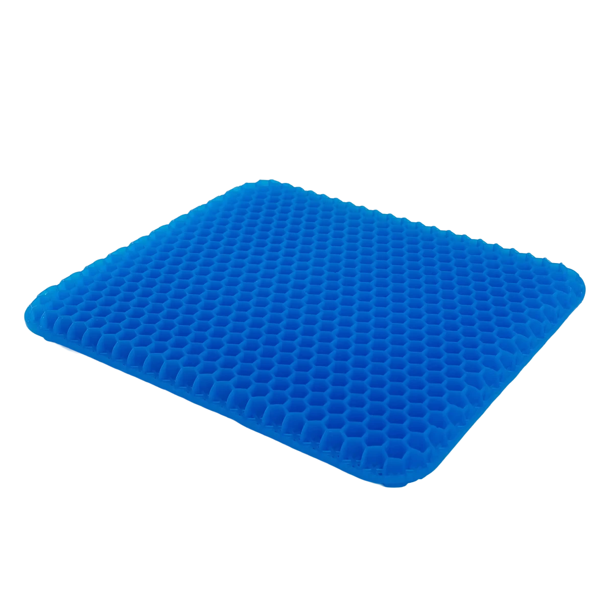 Almofada de assento ergonômica em gel de silicone com estrutura em favo de mel, projetada para absorção de impacto, distribuição de peso e alívio de pressão no cóccix, item de alta performance da linha confort gel para suporte lombar, cervical e alívio do estresse muscular.