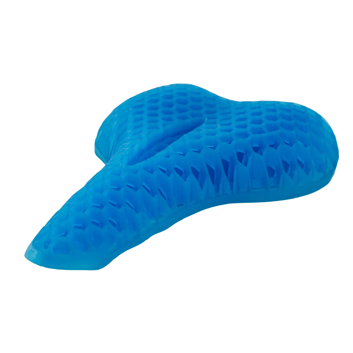 Almofada de assento ergonômica em gel de silicone com estrutura em favo de mel, projetada para absorção de impacto, distribuição de peso e alívio de pressão no cóccix, proporciona máxima sensação de frescor, sustentação anatômica e alívio imediato para pontos de pressão.