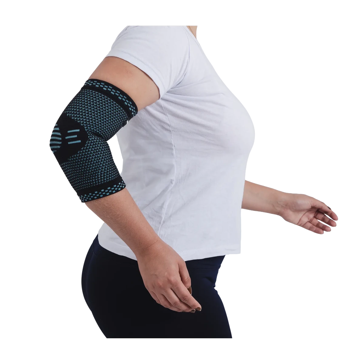 Cotoveleira elástica ortopédica de compressão, estruturada em malha compressiva respirável para alívio de tendinite e firmeza no cotovelo, desenvolvido com malha elástica respirável de alta compressão e adaptação confortável ao corpo.