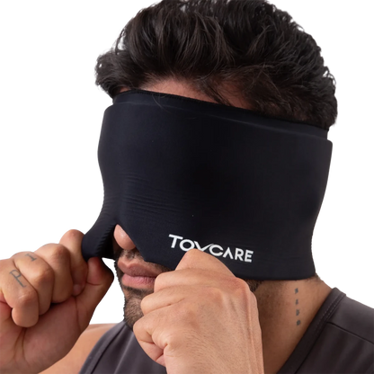 Touca e faixa para cabeça com gel térmico para enxaqueca, confeccionada em tecido elástico macio com bolsas de gel integradas para compressão 360° quente ou fria, ideal para terapias de crioterapia (frio) e termoterapia (quente), proporcionando alívio rápido de dores e inchaços.