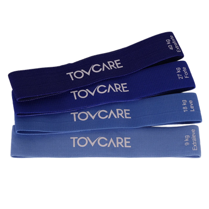 Kit de faixas de resistência elásticas em tecido e látex, desenvolvido com diferentes níveis de tensão e fita interna de silicone antiderrapante que evita deslizamentos, desenvolvido com materiais de alta durabilidade e aderência antiderrapante para total estabilidade e segurança.