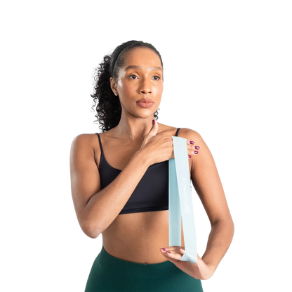 Kit de faixas de resistência elásticas em tecido e látex, desenvolvido com diferentes níveis de tensão e fita interna de silicone antiderrapante que evita deslizamentos, combina design ergonômico, leveza e alta elasticidade para adaptação a diferentes níveis de intensidade.