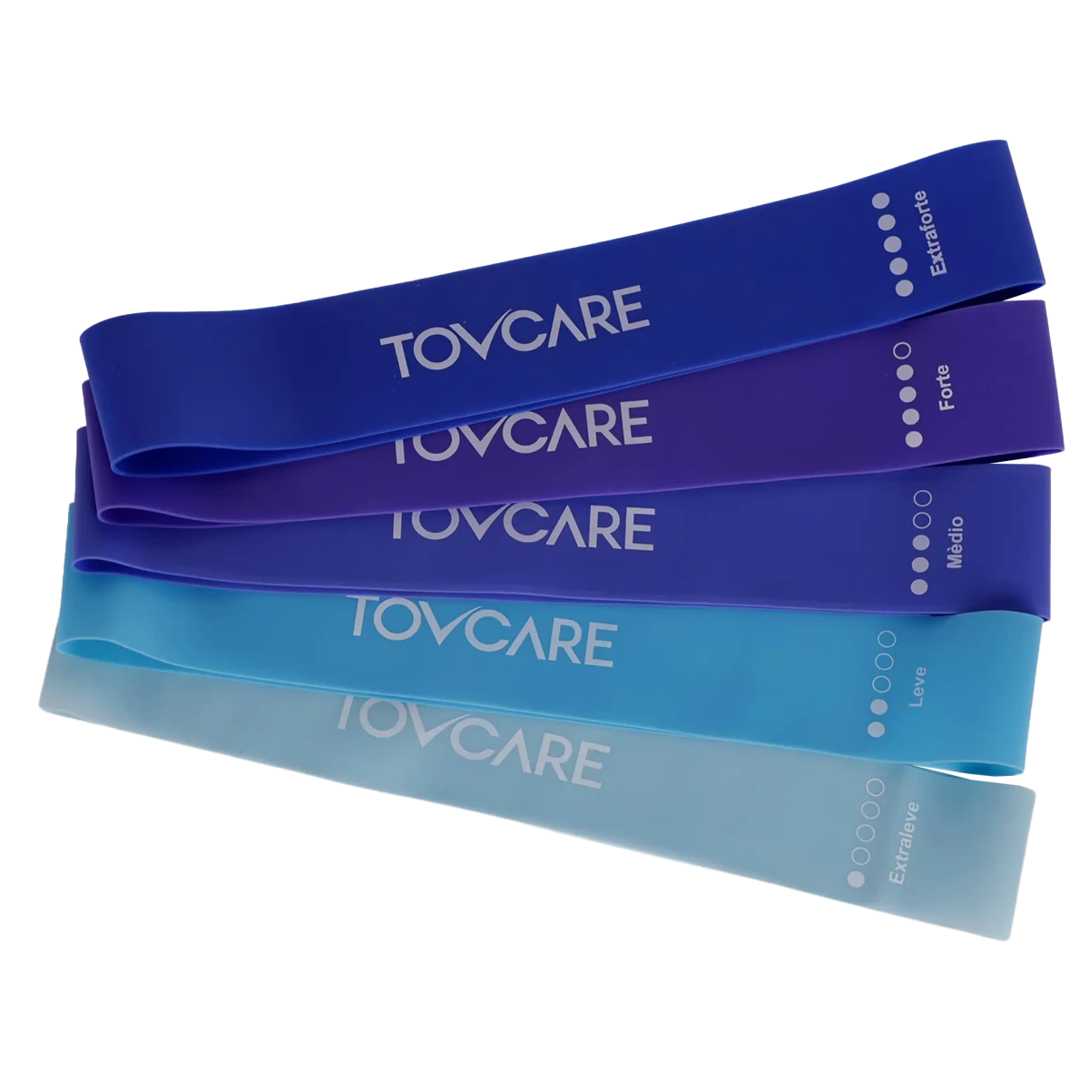 Kit de faixas de resistência elásticas em tecido e látex, desenvolvido com diferentes níveis de tensão e fita interna de silicone antiderrapante que evita deslizamentos, ideal para treinos funcionais, fortalecimento muscular, alongamento e rotinas de exercícios diários.