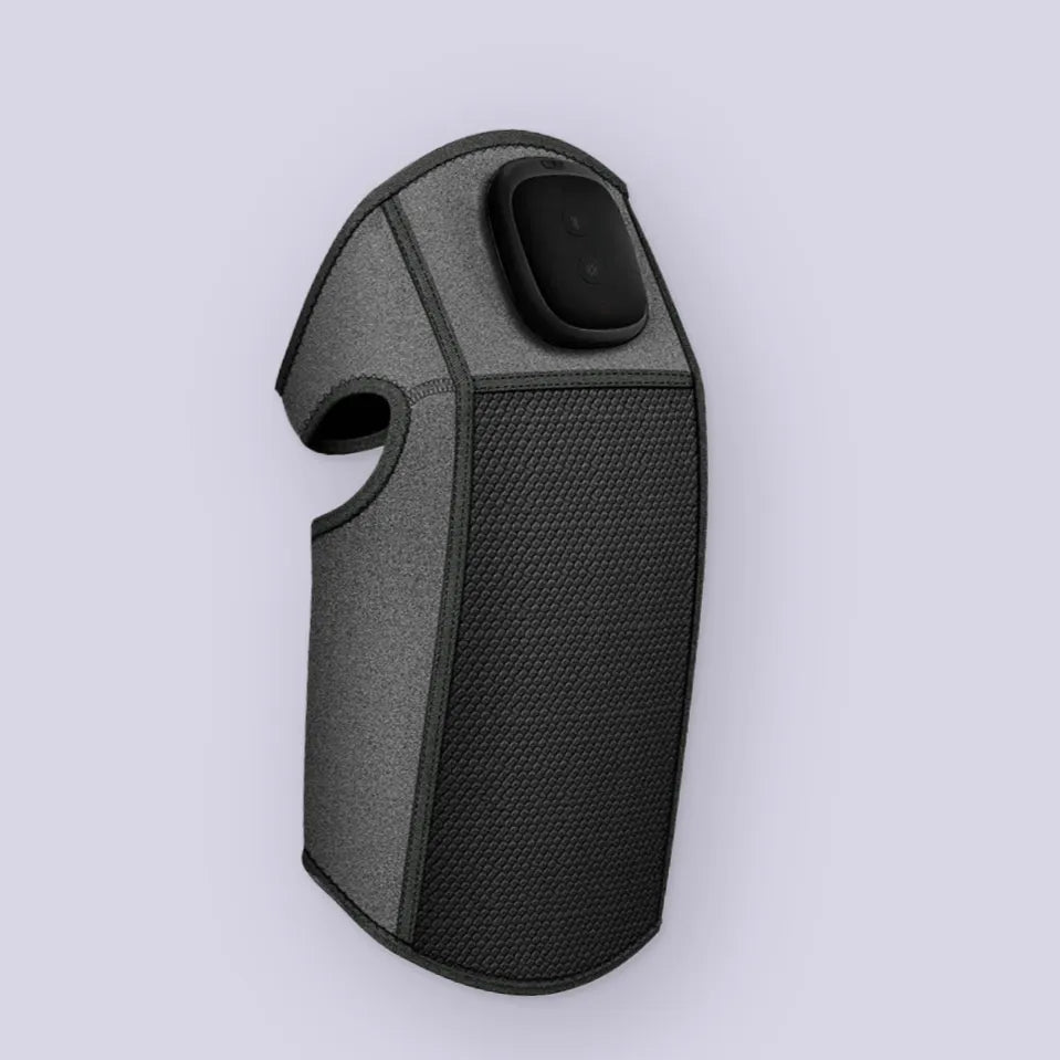 Massageador de joelho articulado com infravermelho e vibração, estruturado com almofada de aquecimento térmico e vibração focalizada para alívio de dores articulares, ideal para alívio de tensões musculares, melhora da circulação e relaxamento profundo no dia a dia.