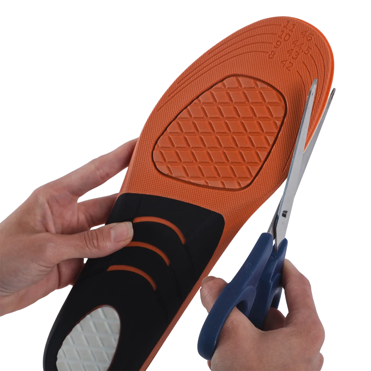 Palmilha ortopédica anatômica da linha MOV, confeccionada com material respirável de alta absorção e suporte ergométrico para os pés, ideal para absorção de impacto, amortecimento de pressões e alívio de dores ao caminhar ou praticar esportes.
