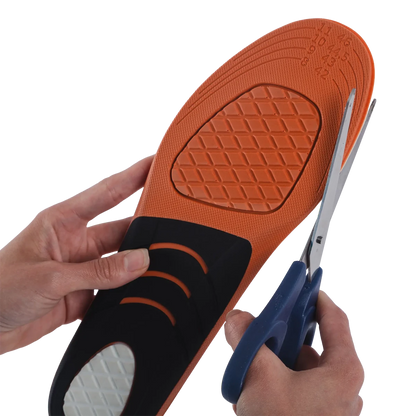 Palmilha ortopédica anatômica da linha MOV, confeccionada com material respirável de alta absorção e suporte ergométrico para os pés, ideal para absorção de impacto, amortecimento de pressões e alívio de dores ao caminhar ou praticar esportes.