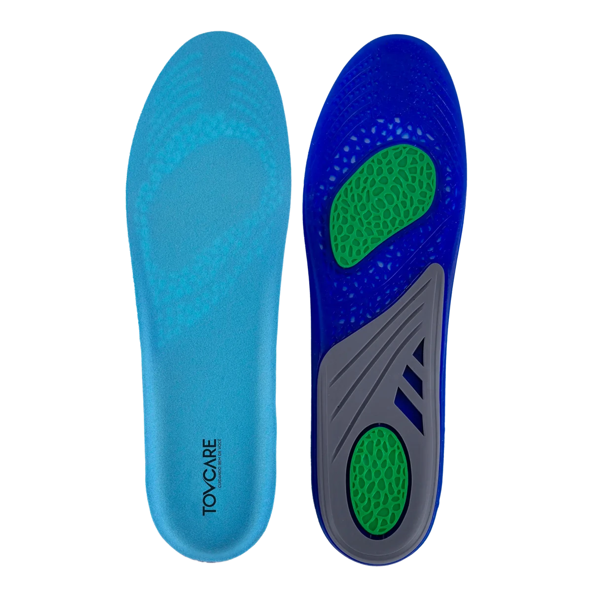 Palmilha ortopédica em silicone de alta absorção de impacto, desenvolvida em gel de silicone macio com ponto de alívio no calcanhar e metatarso, uma solução ergonômica indispensável para fascite plantar, esporão de calcâneo e conforto prolongado nos pés.