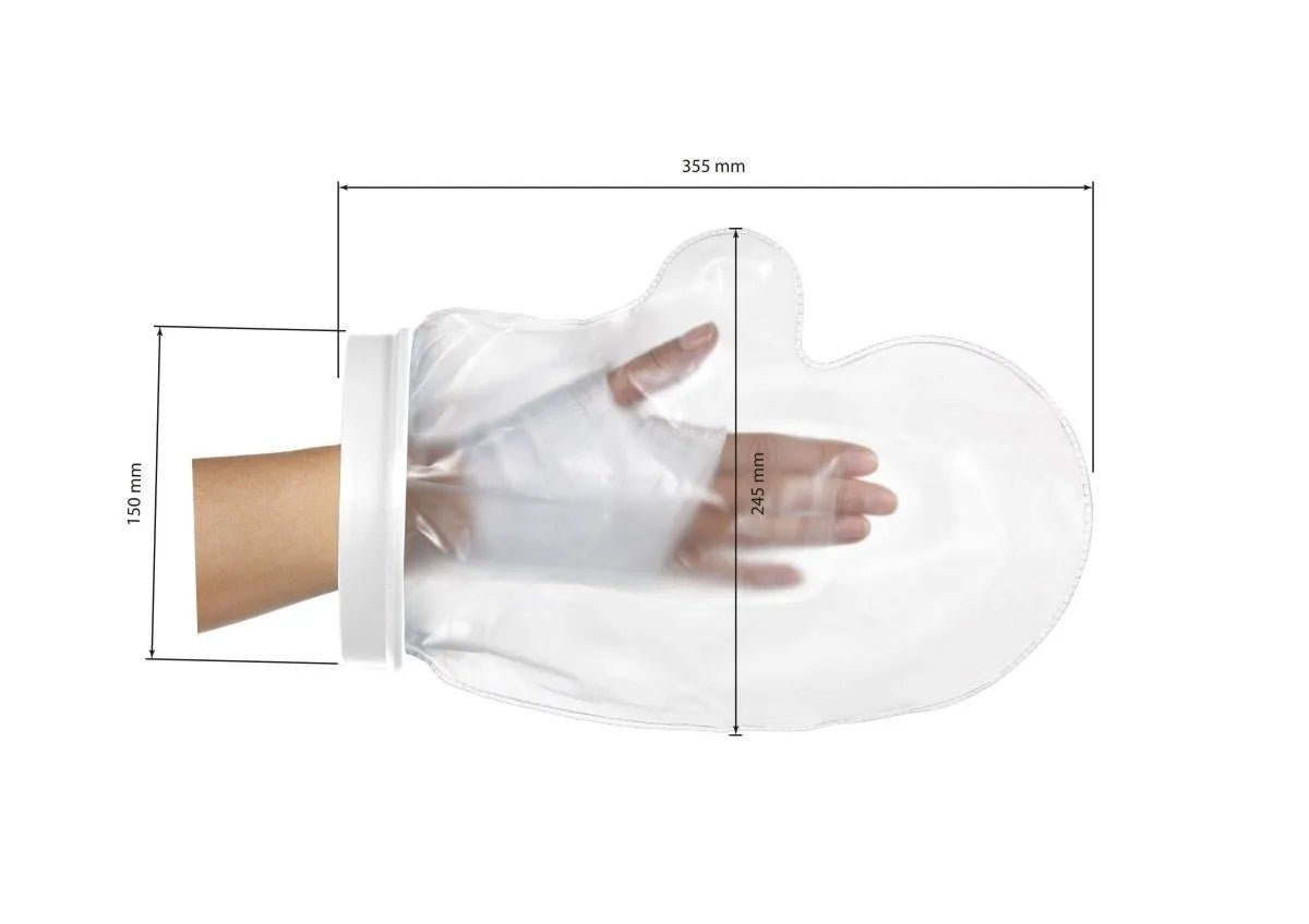 Protetor impermeável para pé e tornozelo, projetado com sistema de vedação sem compressão excessiva para proteção hídrica pós-cirúrgica, combina materiais impermeáveis, laváveis e atóxicos de alta durabilidade com fácil higienização diária.