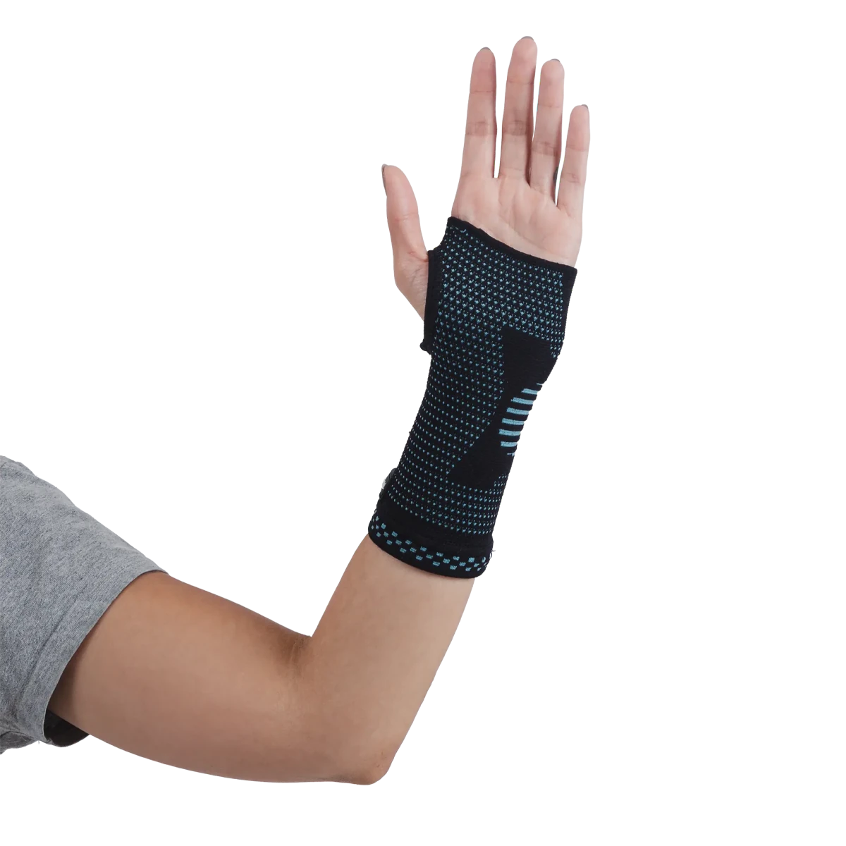 Munhequeira elástica ajustável para suporte do punho, desenvolvida com tira elástica de alta compressão para firmeza articular e retenção do calor, desenvolvido com malha elástica respirável de alta compressão e adaptação confortável ao corpo.