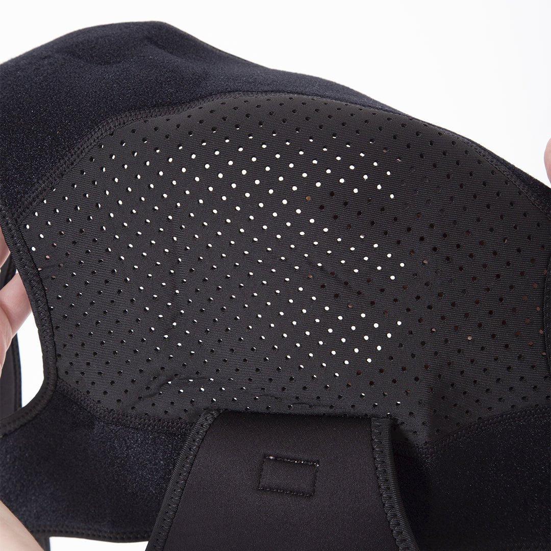 Suporte ortopédico articulado para ombro e manguito rotador, confeccionado em neoprene de alta retenção térmica e tiras de compressão reguláveis, dispositivo ortopédico de alta performance que assegura imobilização correta e alívio imediato.