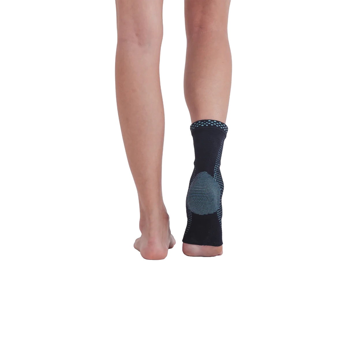 Tornozeleira elástica ortopédica com almofada de silicone, projetada em tecido de compressão com protetor de silicone para proteção dos maleolos e estabilização do tornozelo, combina elasticidade multidirecional, suporte direcionado e tecido leve para uso prolongado.