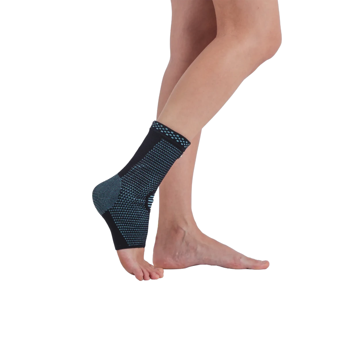 Tornozeleira elástica ortopédica com almofada de silicone, projetada em tecido de compressão com protetor de silicone para proteção dos maleolos e estabilização do tornozelo, acessório ortopédico de alta performance da linha MOV para proteção, firmeza e segurança nos movimentos.